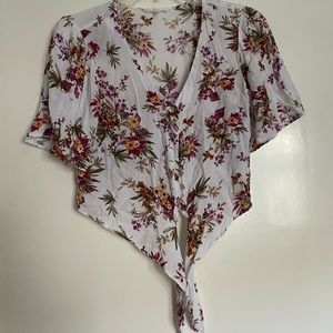 White cropped floral print shirt